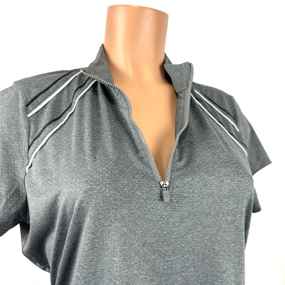 EP NY Golf Womens L Cap Sleeve 1/4 Zip Mock Polo Shirt Grey Contrast Lightweight - Picture 9 of 14